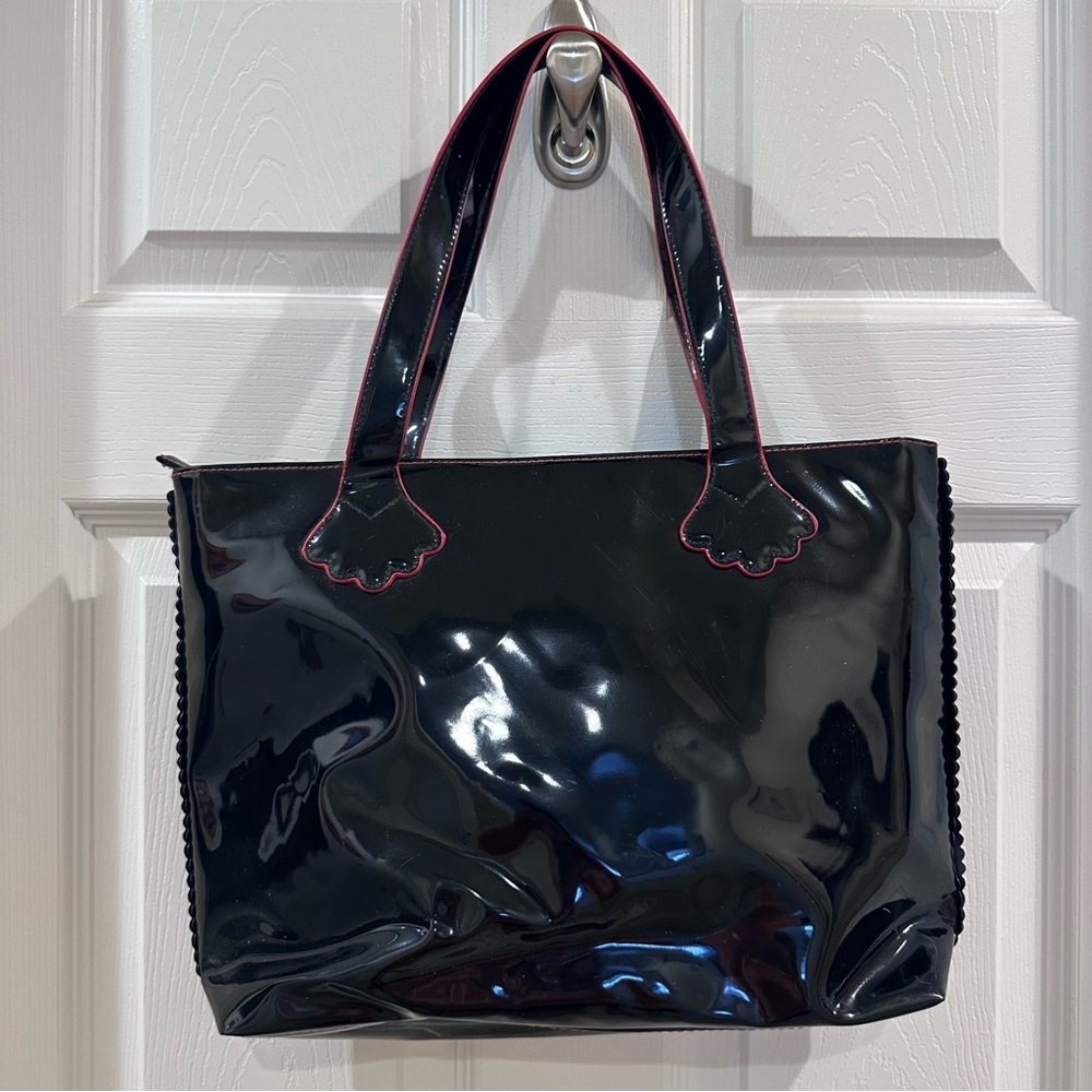 Stephanie Johnson For Saks Fifth Avenue Black Patent Leather Tote Purse Bag